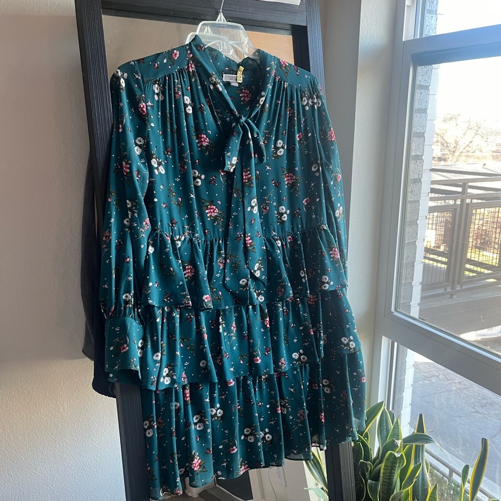 Bow neck ruffle dress